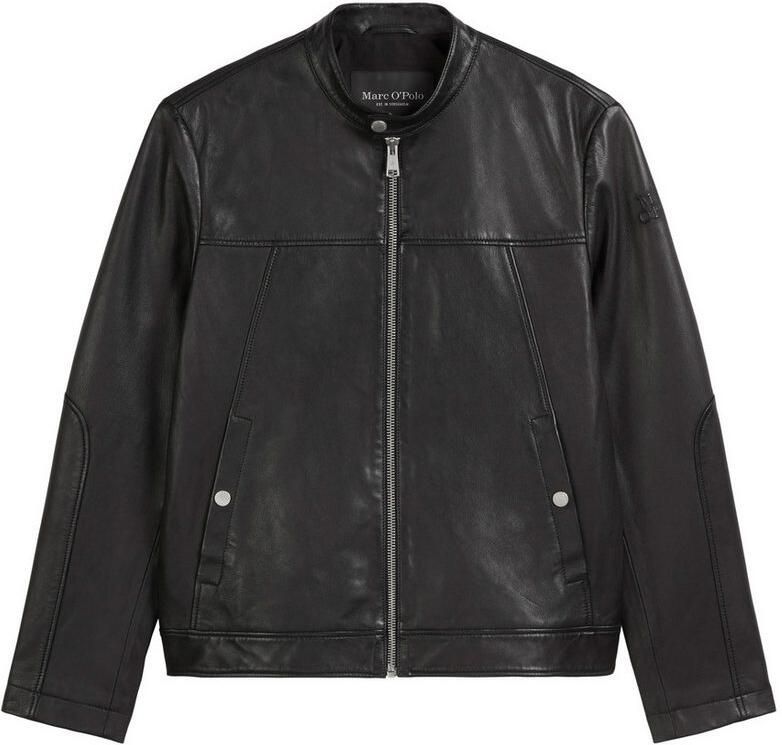 Marc O'Polo Leren jack in biker-stijl kleine opstaande kraag van lamsleer