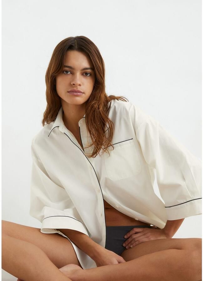 Marc O'Polo Oversized shirt Mix & Match Poplin contrasterende biezen knopen kraag 3 4-mouw