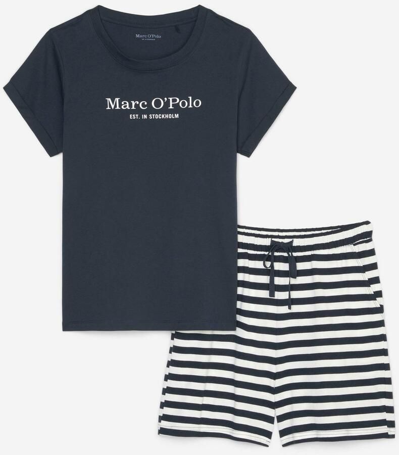 Marc O'Polo Pyjama Mix & Match Cotton-Woven met groot merklogo op de borst (set 2-delig)
