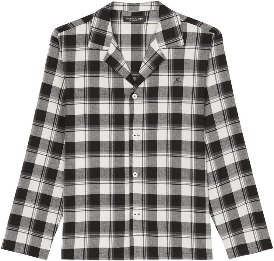 Marc O'Polo Pyjama top Homey flanel Knoopsluiting lange mouw geruit logoborduurwerk flanel