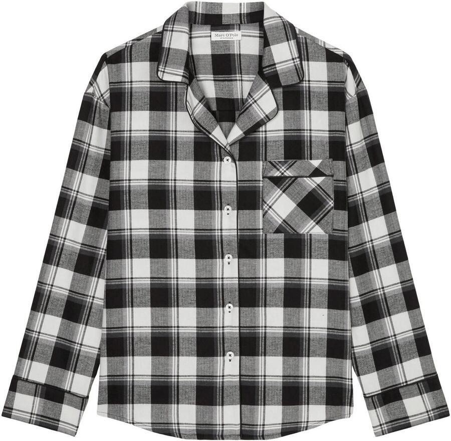 Marc O'Polo Pyjama top Homey flanel Ruitpatroon lange mouw kraag borstzak knopen flanel