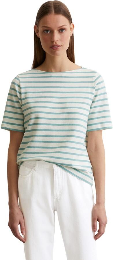 Marc O'Polo T-shirt gestreept boothals recht gesneden - Foto 4