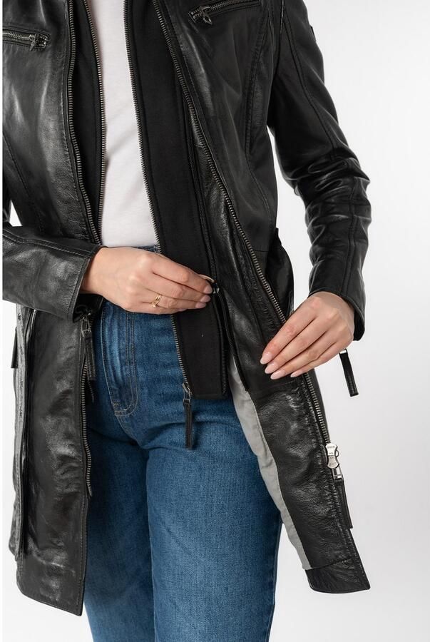 Mauritius Lange leren jas BENTE2 lange leren jack met riem & afneembare capuchoninlay (Met riem)