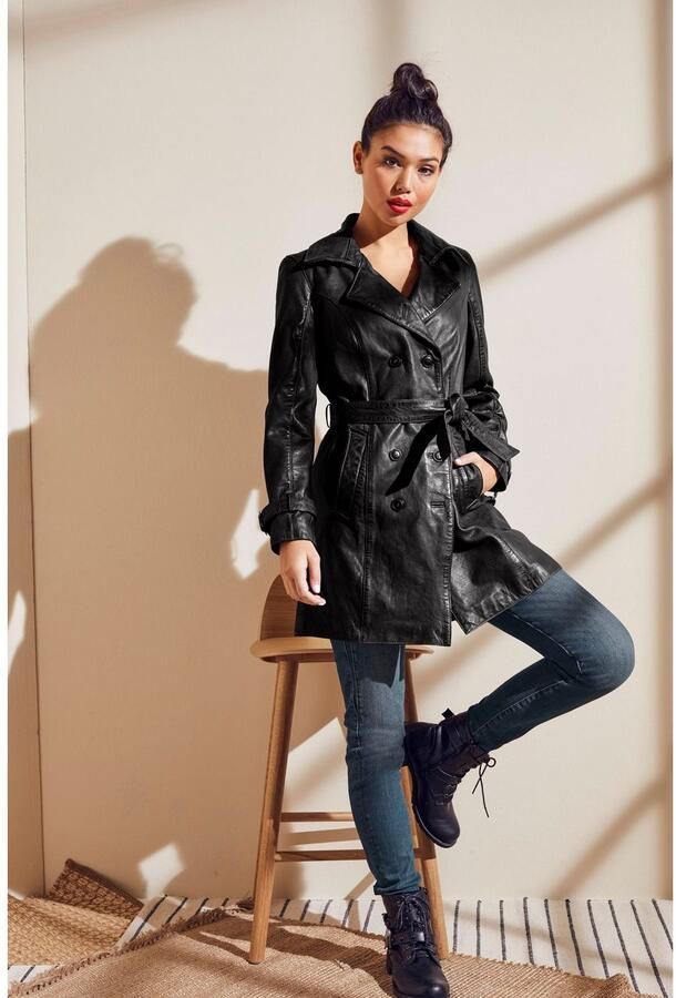 Mauritius Lange leren jas GWTaresa Leren trenchcoat met strikriem (2-delig Met een bindceintuur) - Foto 8