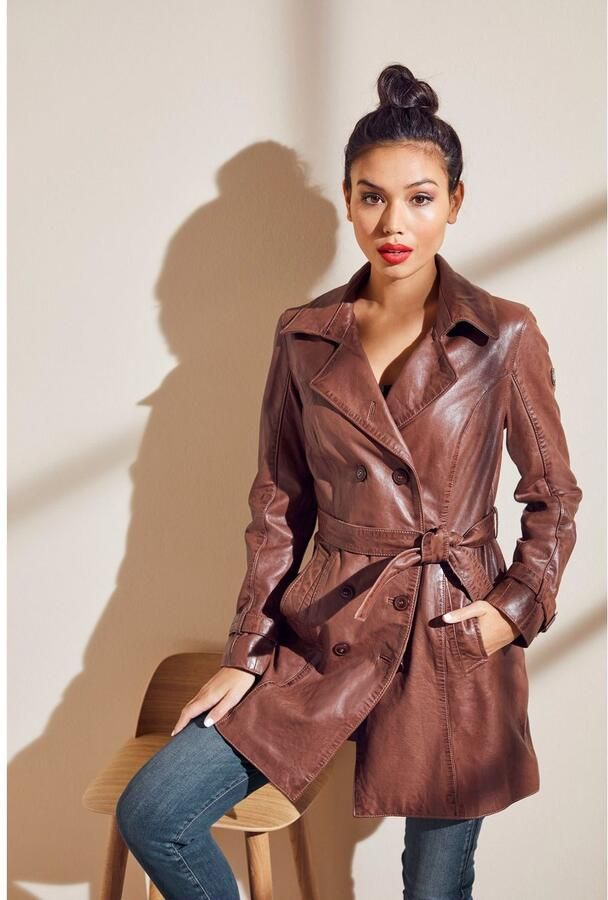 Mauritius Lange leren jas GWTaresa Leren trenchcoat met strikriem (2-delig Met een bindceintuur) - Foto 8