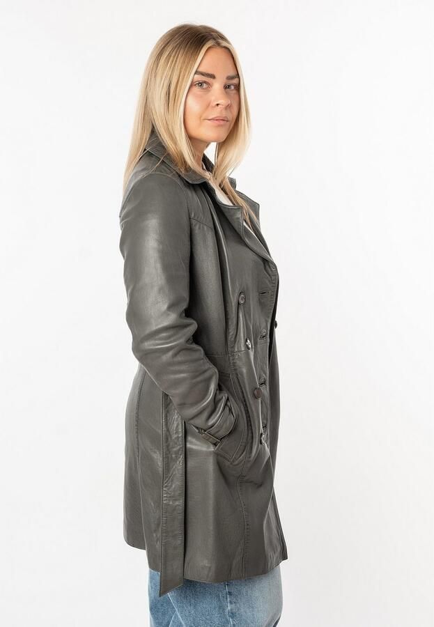 Mauritius Lange leren jas GWTaresa Leren trenchcoat met strikriem (2-delig Met een bindceintuur)