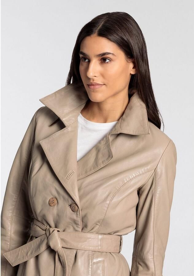 Mauritius Lange leren jas GWTaruh OT elegante leren trenchcoat met bindceintuur (2-delig) - Foto 13