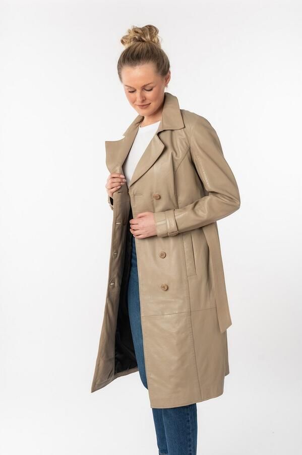 Mauritius Lange leren jas GWTaruh OT elegante leren trenchcoat met bindceintuur (2-delig) - Foto 9