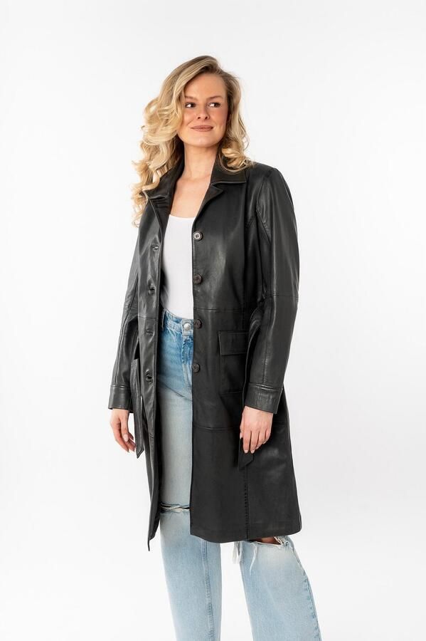 Mauritius Lange leren jas MWCillie OT met een bindceintuur - Foto 3