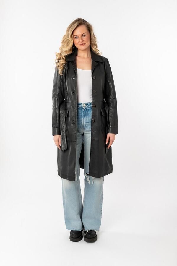 Mauritius Lange leren jas MWCillie OT met een bindceintuur - Foto 4