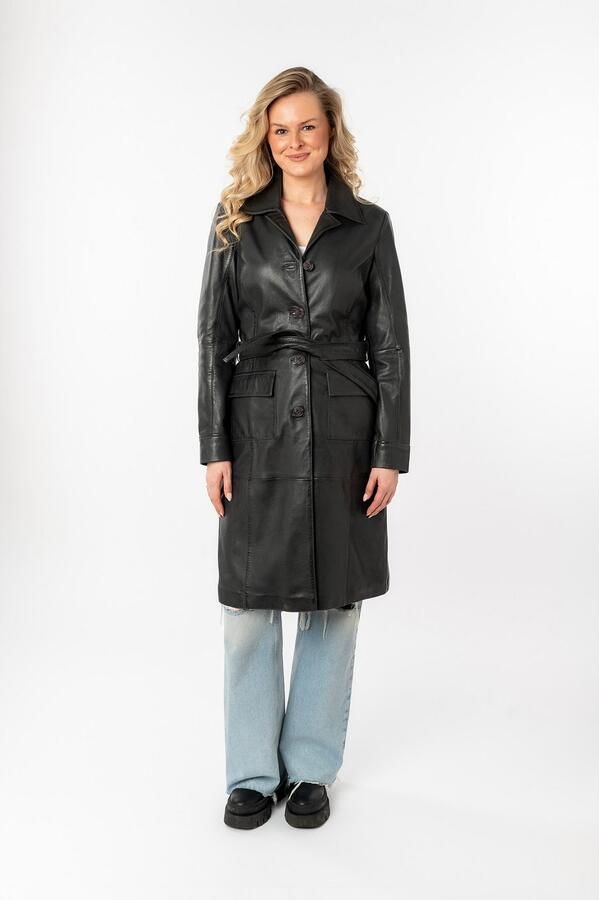 Mauritius Lange leren jas MWCillie OT met een bindceintuur - Foto 6