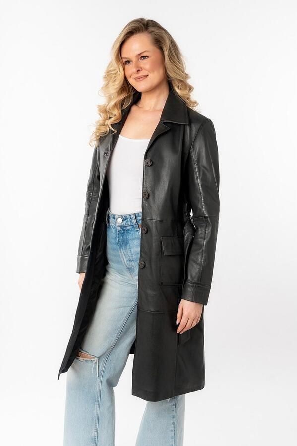 Mauritius Lange leren jas MWCillie OT met een bindceintuur - Foto 7