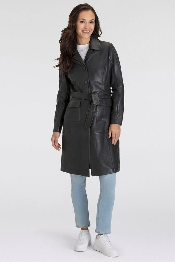 Mauritius Lange leren jas MWCillie OT met een bindceintuur - Foto 2