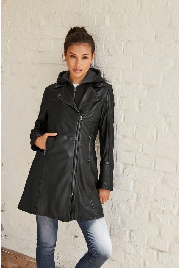 Mauritius Lange leren jas Seneka lange leren jack met afritsbare capuchoninzet - Foto 3