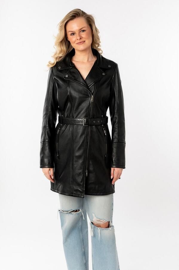 Mauritius Lange leren jas Seneka2 met riem afneembare jerseycapuchon en coole biker-details - Foto 2