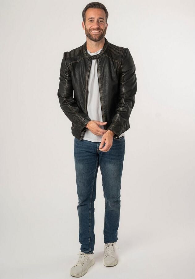 Mauritius Leren jack 2Mgoji SF met markante siernaden sierstepping antieke look rits - Foto 6