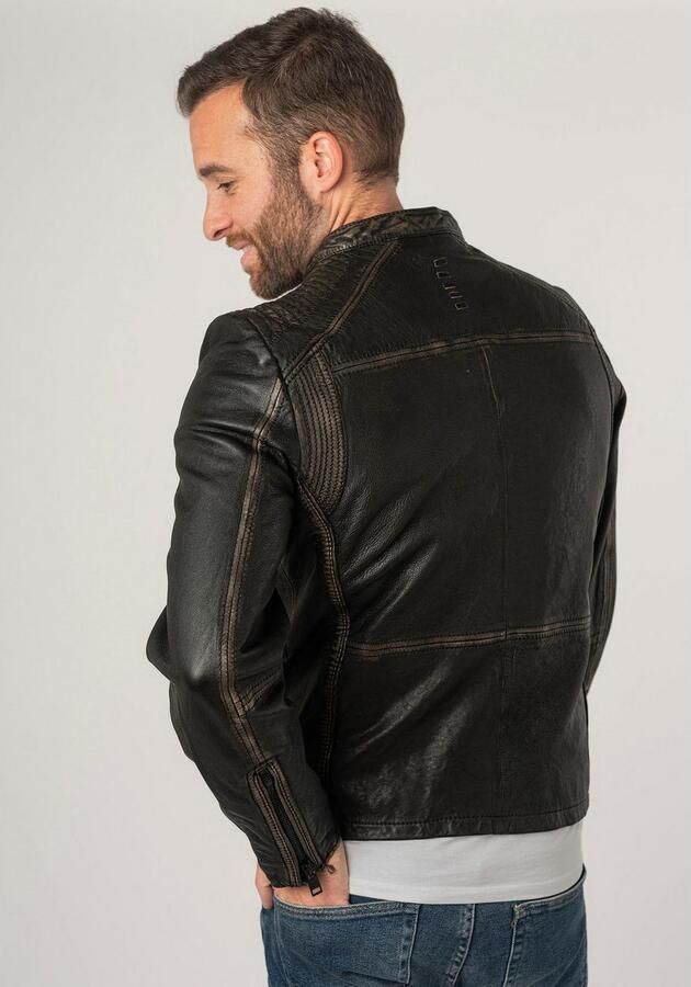 Mauritius Leren jack 2Mgoji SF met markante siernaden sierstepping antieke look rits - Foto 15