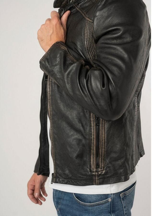 Mauritius Leren jack 2Mgoji SF met markante siernaden sierstepping antieke look rits - Foto 3