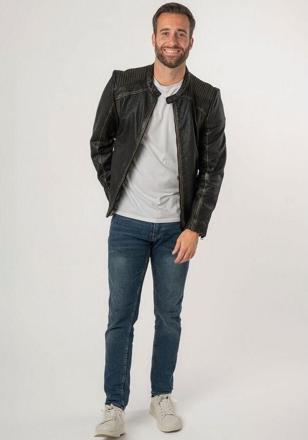 Mauritius Leren jack 2Mgoji SF met markante siernaden sierstepping antieke look rits - Foto 17