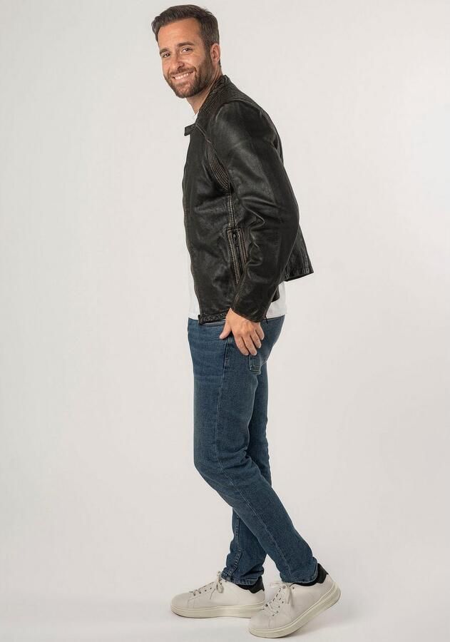 Mauritius Leren jack 2Mgoji SF met markante siernaden sierstepping antieke look rits - Foto 9