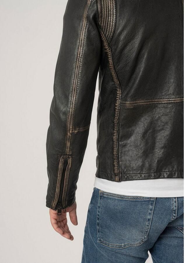 Mauritius Leren jack 2Mgoji SF met markante siernaden sierstepping antieke look rits - Foto 4