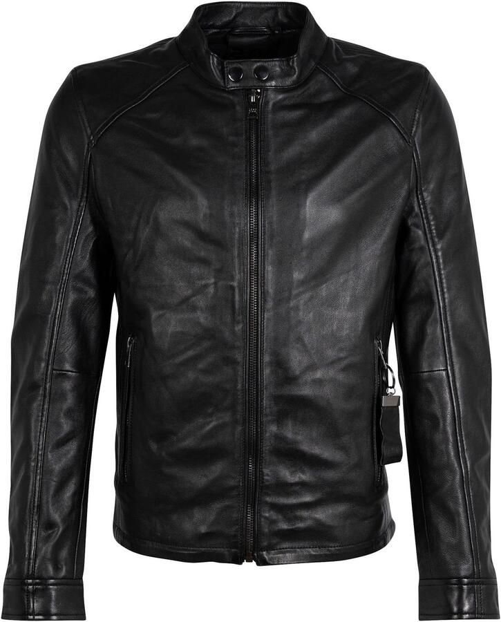 Mauritius Leren jack 2Mtoji SF met rits ritsdetail staande kraag siernaden