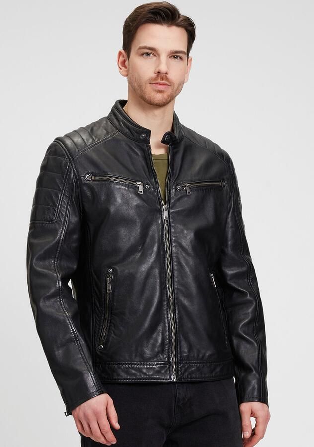 Mauritius Leren jack GBDerry LAORV met opstaande kraag ritssluiting schouderpas - Foto 7