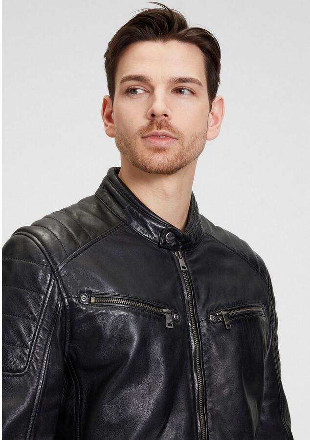 Mauritius Leren jack GBDerry LAORV met opstaande kraag ritssluiting schouderpas - Foto 4