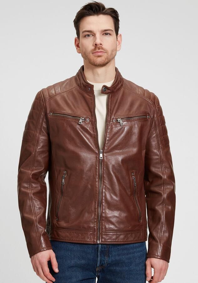 Mauritius Leren jack GBDerry LAORV met opstaande kraag ritssluiting schouderpas - Foto 6