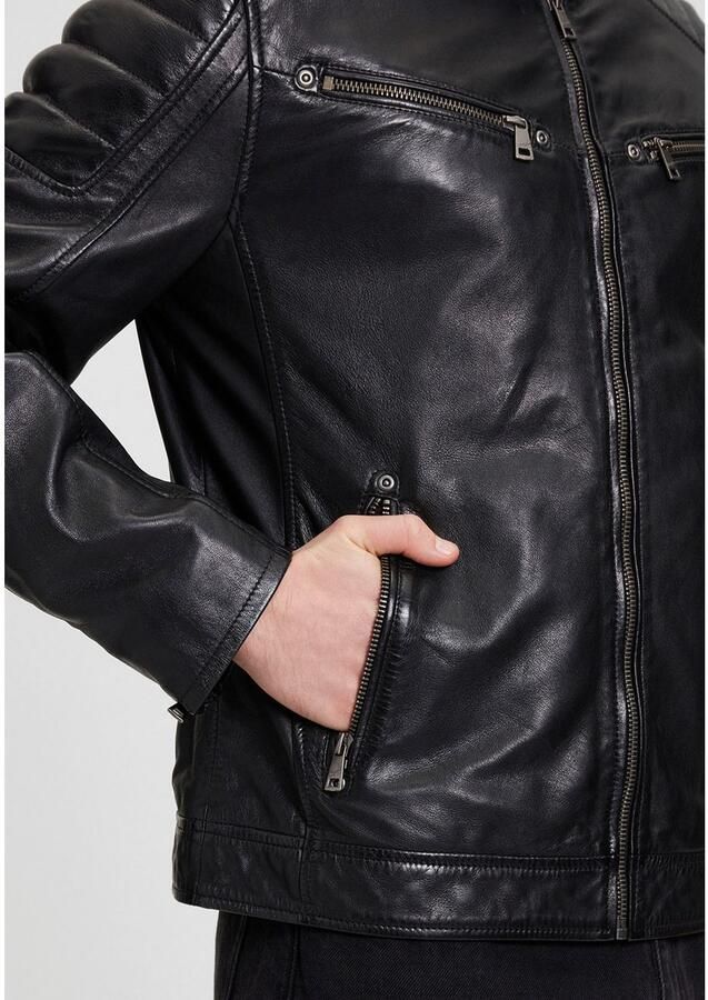 Mauritius Leren jack GBDerry LAORV met opstaande kraag ritssluiting schouderpas - Foto 3