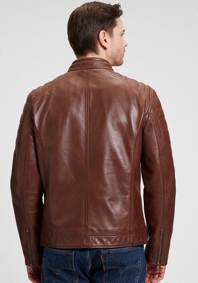 Mauritius Leren jack GBDerry LAORV met opstaande kraag ritssluiting schouderpas - Foto 4