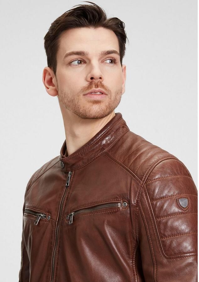 Mauritius Leren jack GBDerry LAORV met opstaande kraag ritssluiting schouderpas - Foto 3