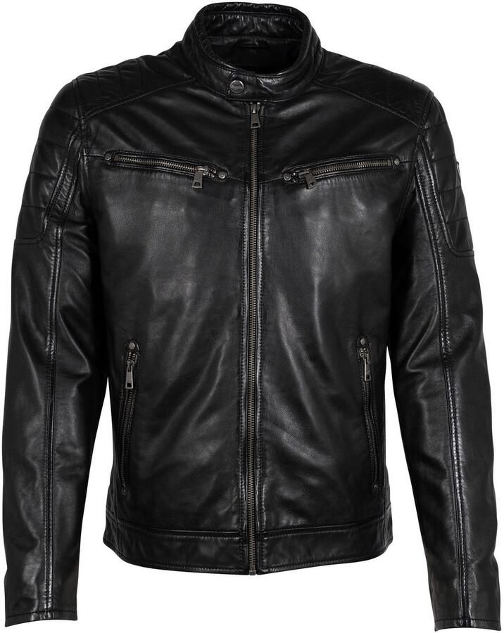 Mauritius Leren jack GBDerry LAORV met opstaande kraag ritssluiting schouderpas