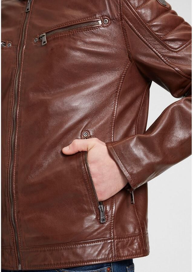 Mauritius Leren jack GBDerry LAORV met opstaande kraag ritssluiting schouderpas - Foto 2