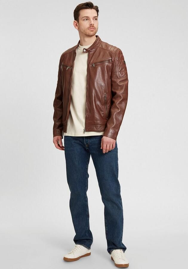 Mauritius Leren jack GBDerry LAORV met opstaande kraag ritssluiting schouderpas - Foto 5