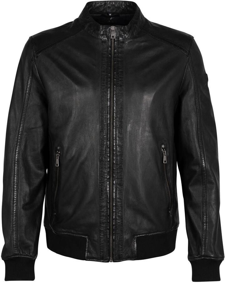 Mauritius Leren jack MMGoran met opstaande kraag rits gebreide boorden