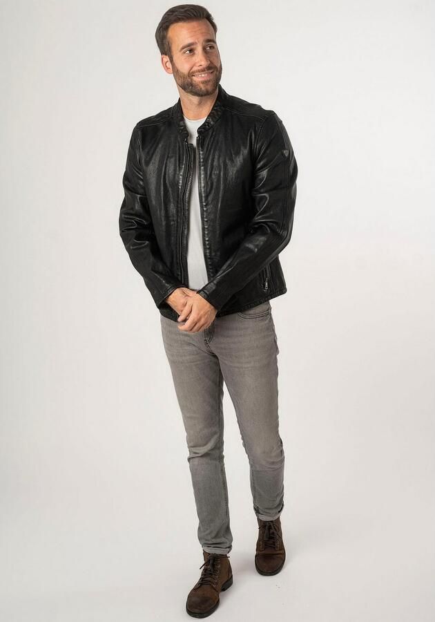 Mauritius Leren jack MMNelsan met ritssluiting ritszakken opstaande kraag - Foto 7