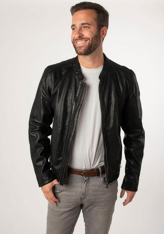 Mauritius Leren jack MMNelsan met ritssluiting ritszakken opstaande kraag - Foto 8