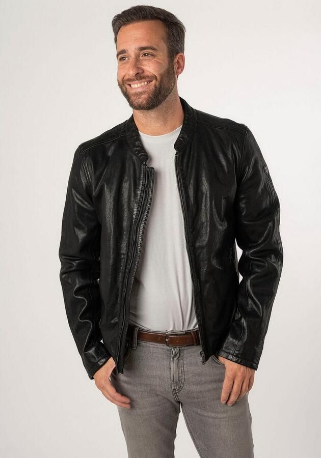 Mauritius Leren jack MMNelsan met ritssluiting ritszakken opstaande kraag - Foto 9