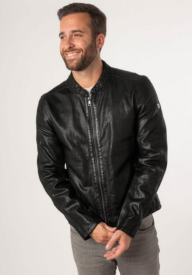 Mauritius Leren jack MMNelsan met ritssluiting ritszakken opstaande kraag - Foto 10