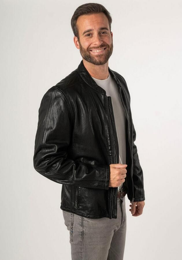 Mauritius Leren jack MMNelsan met ritssluiting ritszakken opstaande kraag - Foto 11