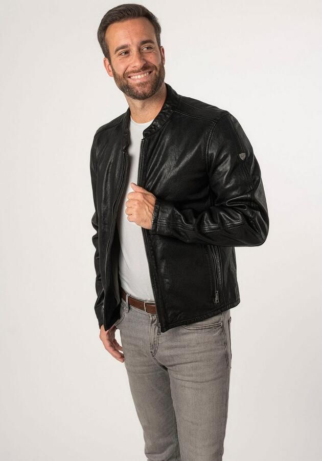 Mauritius Leren jack MMNelsan met ritssluiting ritszakken opstaande kraag - Foto 12