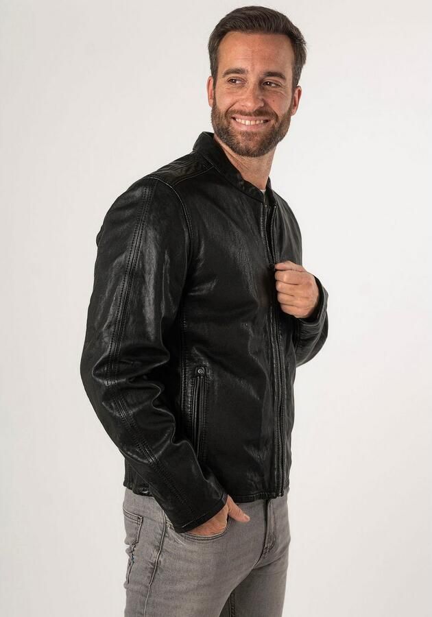 Mauritius Leren jack MMNelsan met ritssluiting ritszakken opstaande kraag - Foto 13