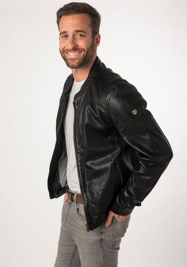 Mauritius Leren jack MMNelsan met ritssluiting ritszakken opstaande kraag - Foto 14