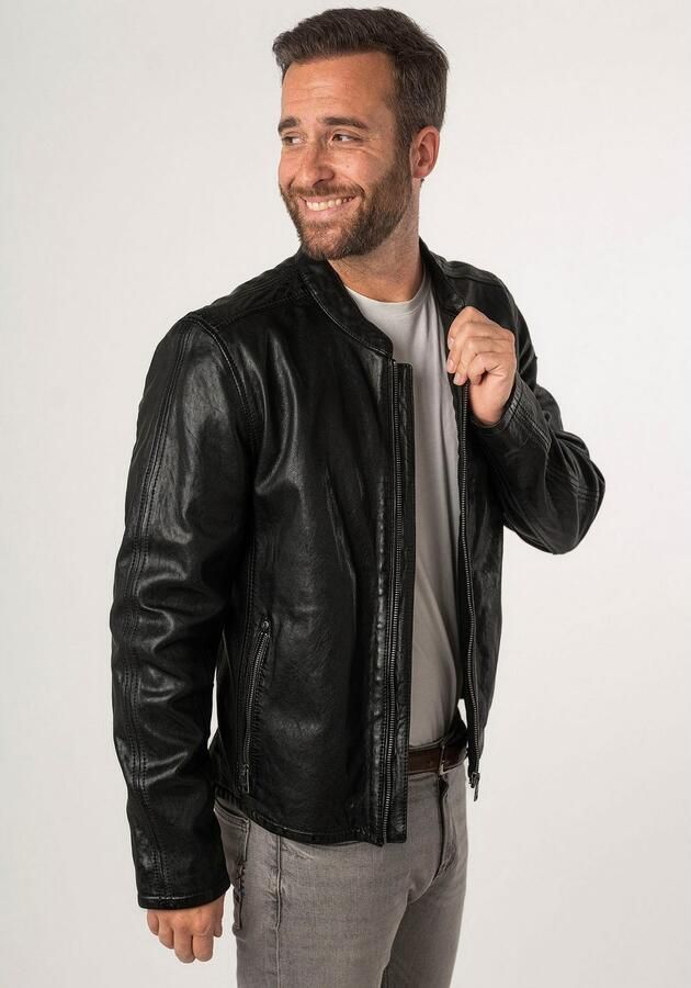 Mauritius Leren jack MMNelsan met ritssluiting ritszakken opstaande kraag - Foto 15