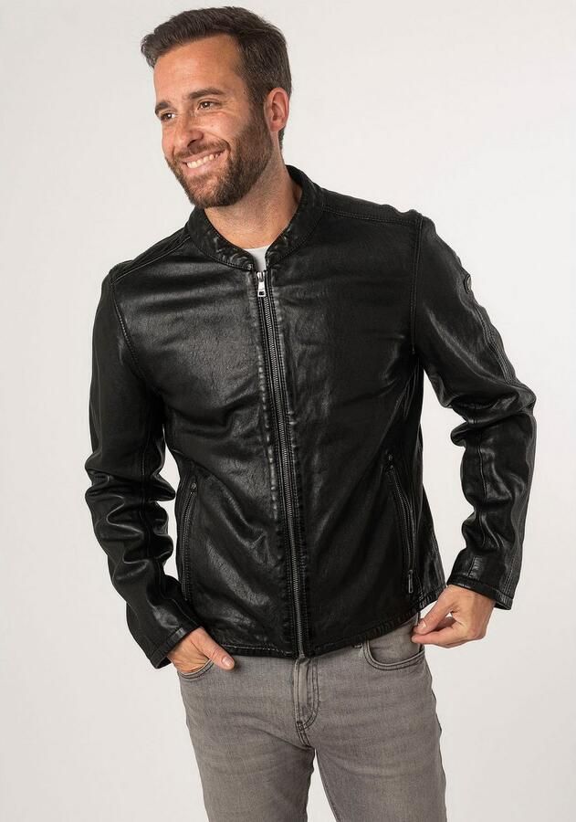 Mauritius Leren jack MMNelsan met ritssluiting ritszakken opstaande kraag - Foto 4