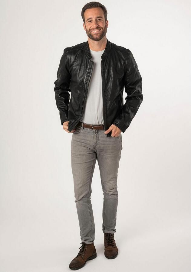 Mauritius Leren jack MMNelsan met ritssluiting ritszakken opstaande kraag - Foto 5