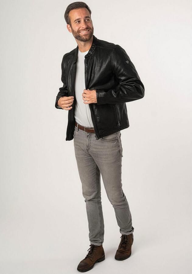 Mauritius Leren jack MMNelsan met ritssluiting ritszakken opstaande kraag - Foto 6