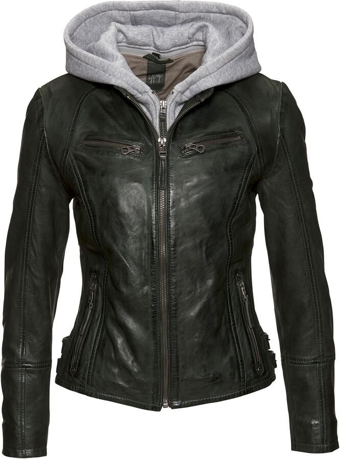 Mauritius Leren jack NOLA Two-in-one stijl met een afneembare jerseycapuchon