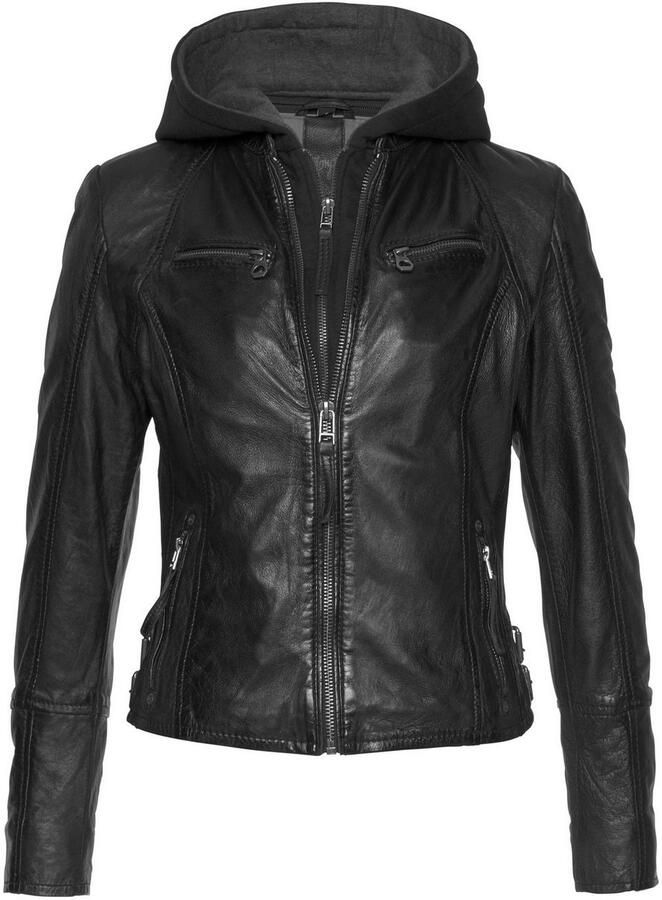Mauritius Leren jack NOLA Two-in-one stijl met een afneembare jerseycapuchon
